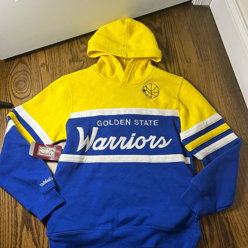 BRAND NEW Mitchell & Ness Royal Golden State Warriors Head Coach Pullover Hoodie